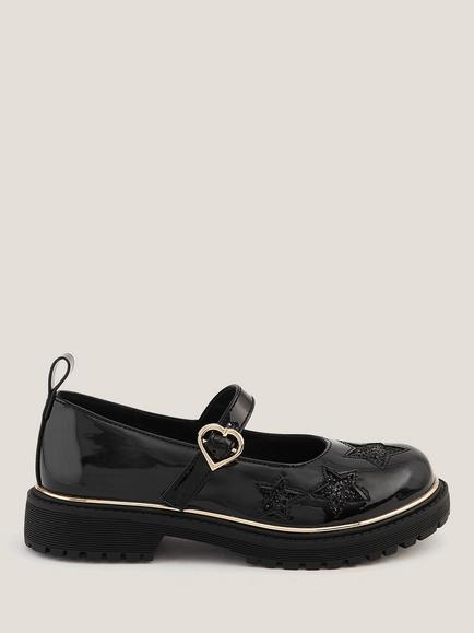 Monsoon Kids' Star Mary Jane Flat Shoes, Black, Black
