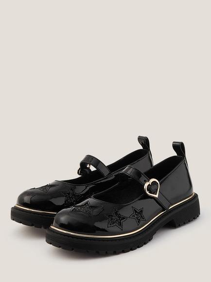 Monsoon Kids' Star Mary Jane Flat Shoes, Black - view 2, Black