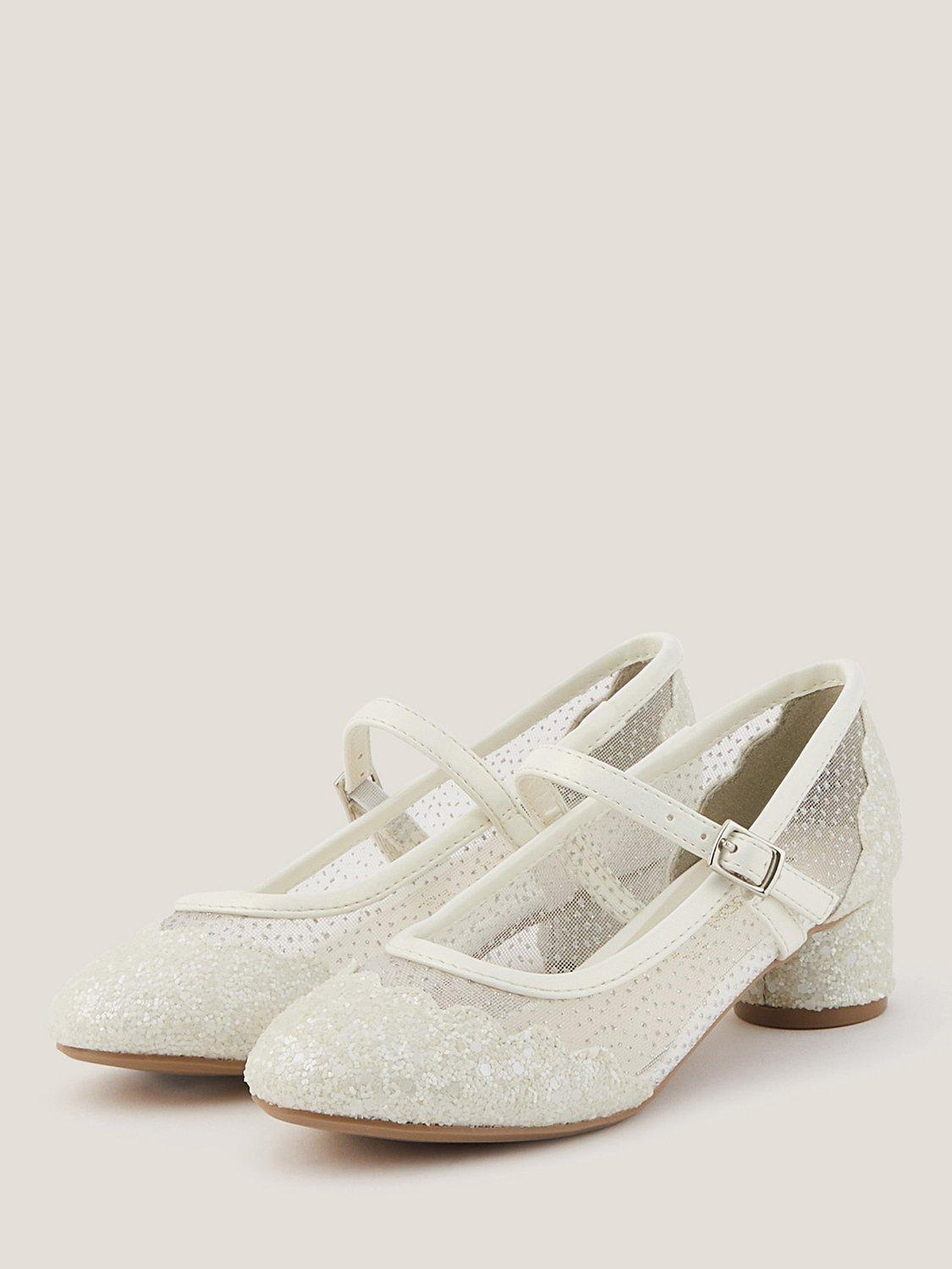 Product image 2 of 3, which shows Monsoon Kids' Annabelle Heeled Shoes, Ivory, 7 Jnr