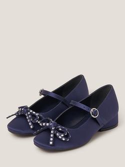 Monsoon Kids' Bow Ballet Heeled Shoes - view 2, Navy