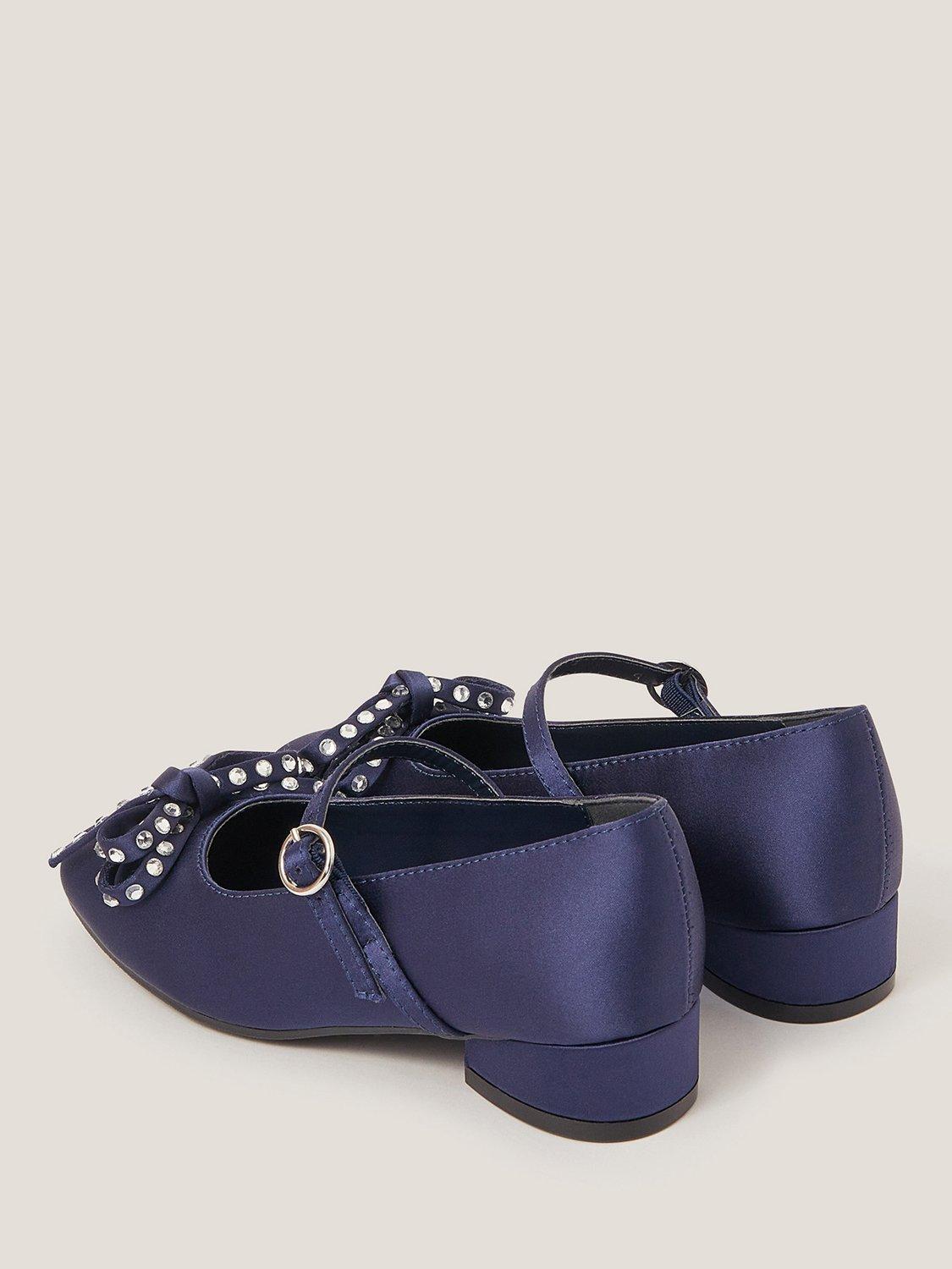 Product image 3 of 3, which shows Monsoon Kids' Bow Ballet Heeled Shoes, Navy, 7 Jnr