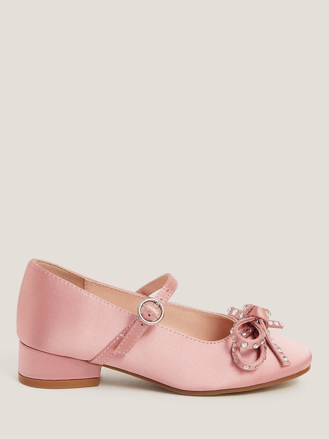 Product image 1 of 3, which shows Monsoon Kids' Bow Ballet Heeled Shoes, Pink, 1