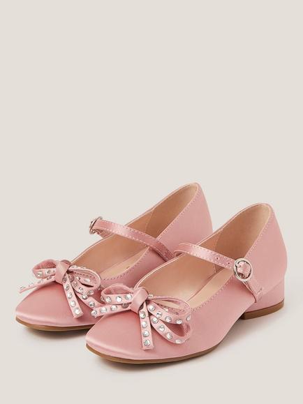 Monsoon Kids' Bow Ballet Heeled Shoes - view 2, Pink