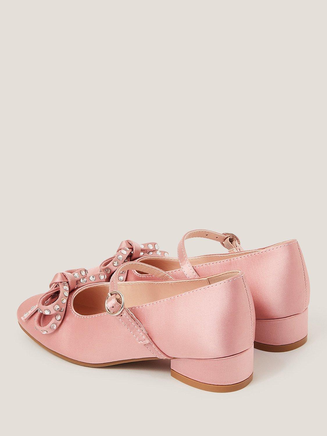 Product image 3 of 3, which shows Monsoon Kids' Bow Ballet Heeled Shoes, Pink, 1