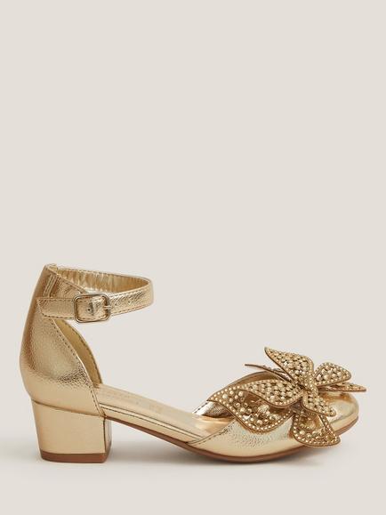 Monsoon Kids' Butterfly Heeled Shoes, Gold, Gold