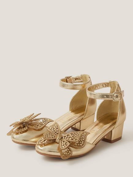Monsoon Kids' Butterfly Heeled Shoes, Gold - view 2, Gold