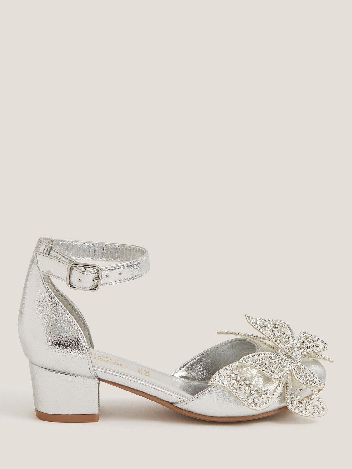 Product image 1 of 2, which shows Monsoon Kids' Metallic Butterfly Heeled Shoes, Silver, 7 Jnr