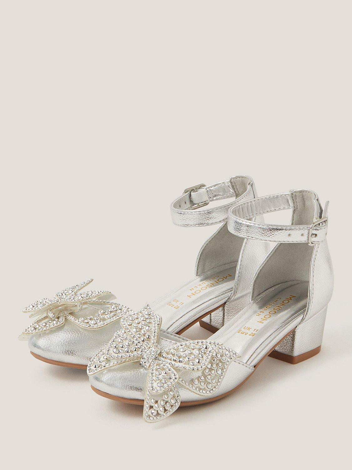 Product image 2 of 2, which shows Monsoon Kids' Metallic Butterfly Heeled Shoes, Silver, 7 Jnr