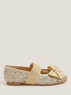 Monsoon Kids' Glitter Ballet Flat Shoes, Gold, Gold