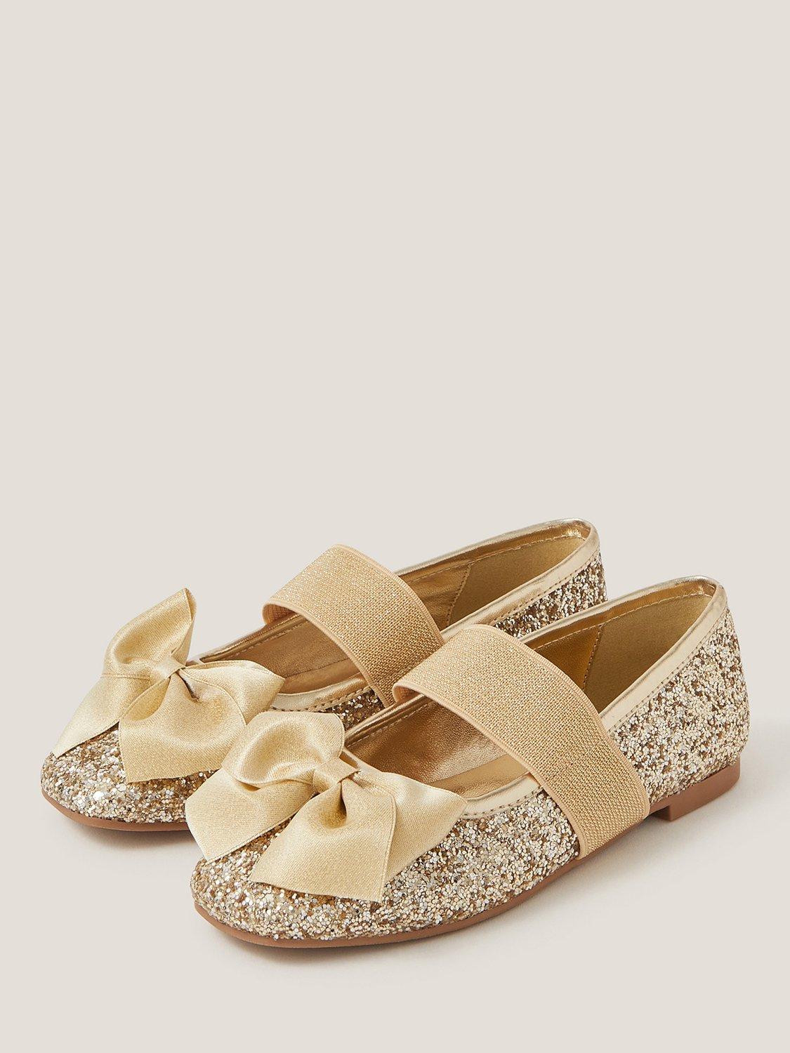 Product image 2 of 3, which shows Monsoon Kids' Glitter Ballet Flat Shoes, Gold, 4