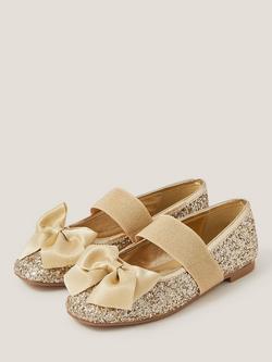 Monsoon Kids' Glitter Ballet Flat Shoes, Gold - view 2, Gold