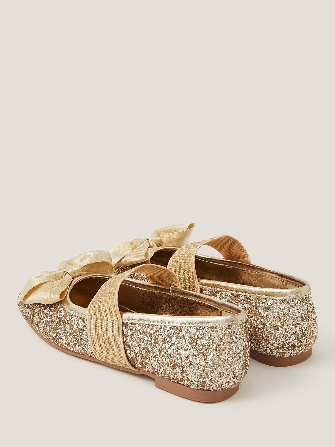 Product image 3 of 3, which shows Monsoon Kids' Glitter Ballet Flat Shoes, Gold, 4