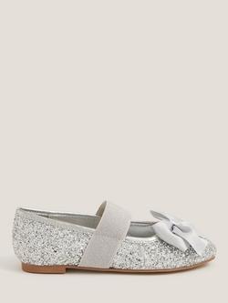 Monsoon Kids' Glitter Bow Ballet Flats, Silver, Silver