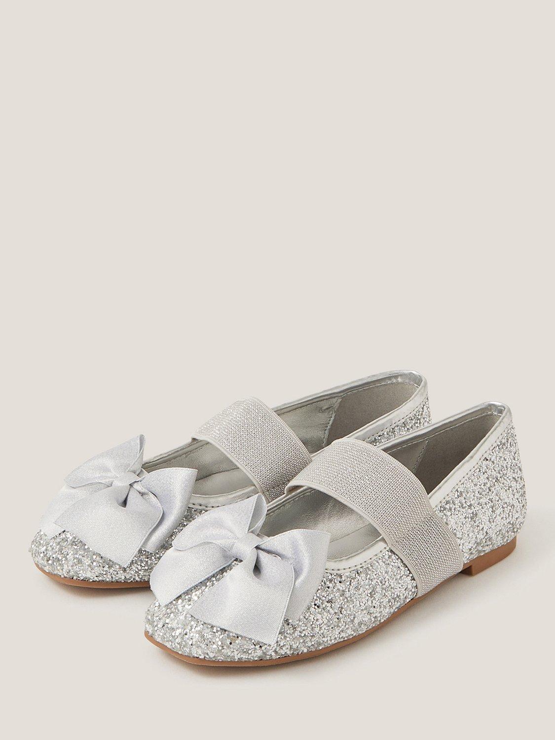 Product image 2 of 2, which shows Monsoon Kids' Glitter Bow Ballet Flats, Silver, 7 Jnr