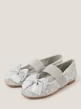 Monsoon Kids' Glitter Bow Ballet Flats, Silver
