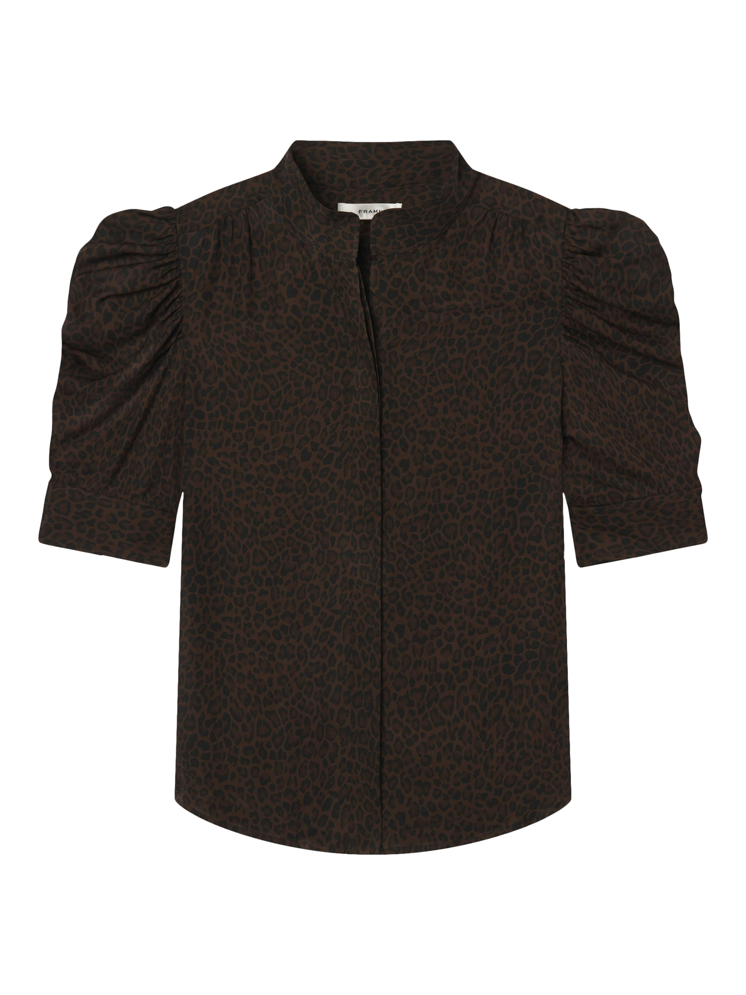 Product image 1 of 1, which shows FRAME Gill Leopard Print Pure Silk Top, Brown, S