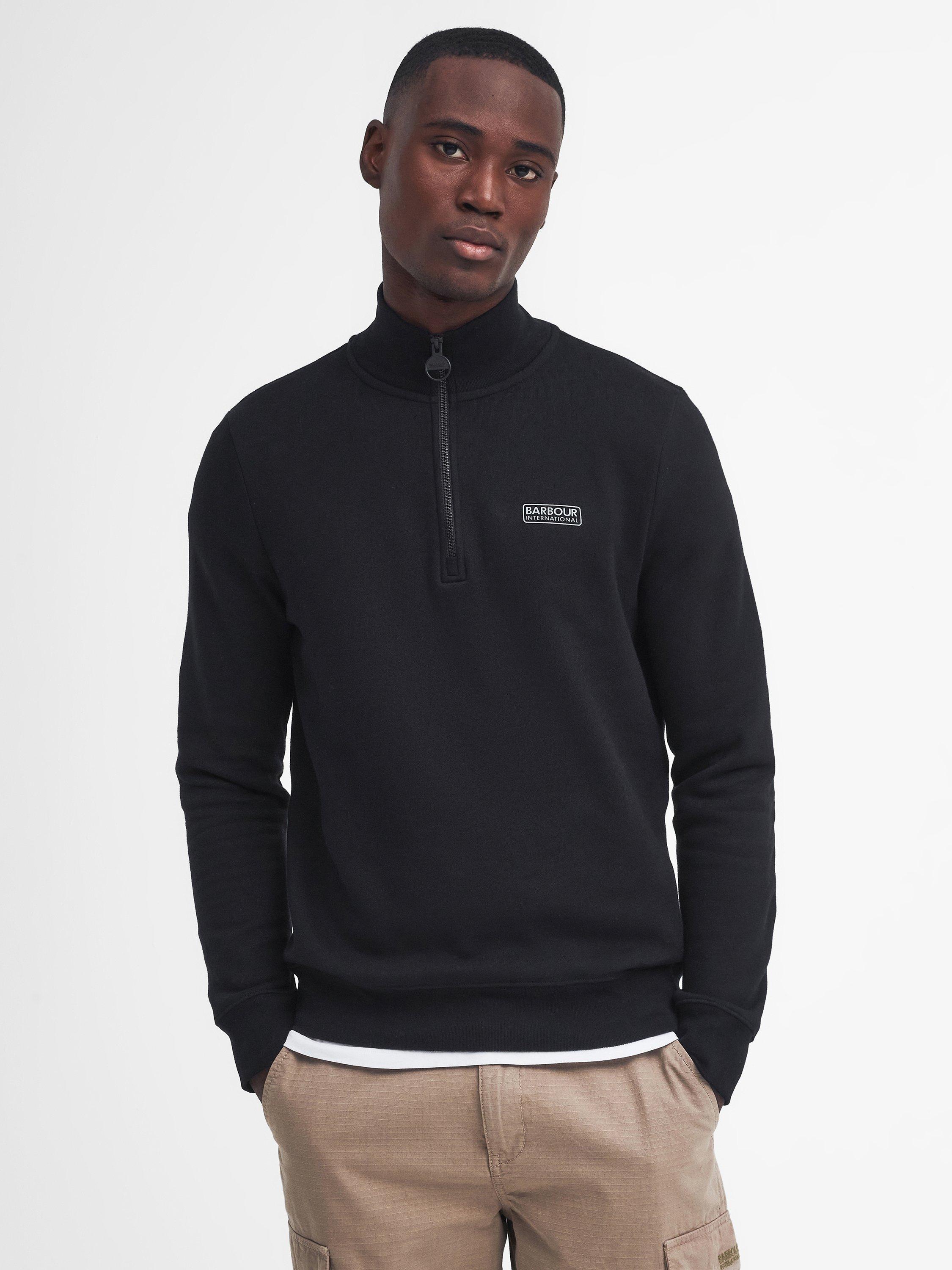 Product image 1 of 6, which shows Barbour international Essential Half Zip Cotton Blend Jumper, Black, S