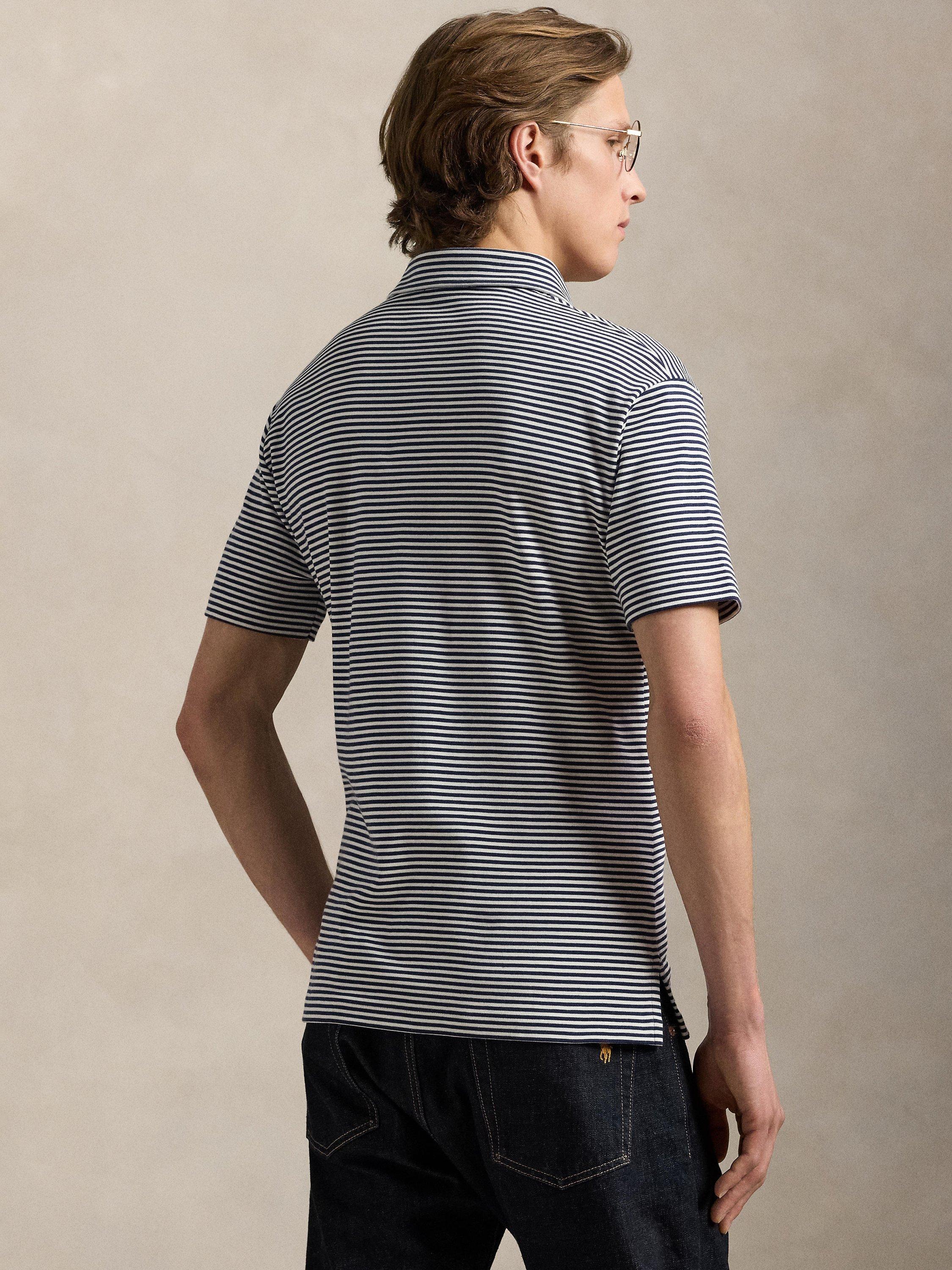 Product image 2 of 5, which shows Polo Ralph Lauren Cotton Regular Fit Short Sleeve Striped Polo Shirt, Collection Navy, S