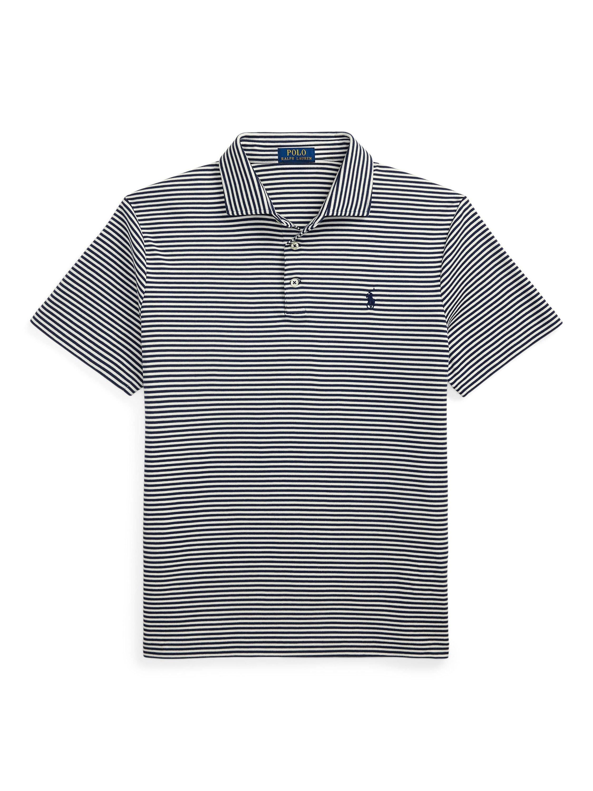 Product image 5 of 5, which shows Polo Ralph Lauren Cotton Regular Fit Short Sleeve Striped Polo Shirt, Collection Navy, S