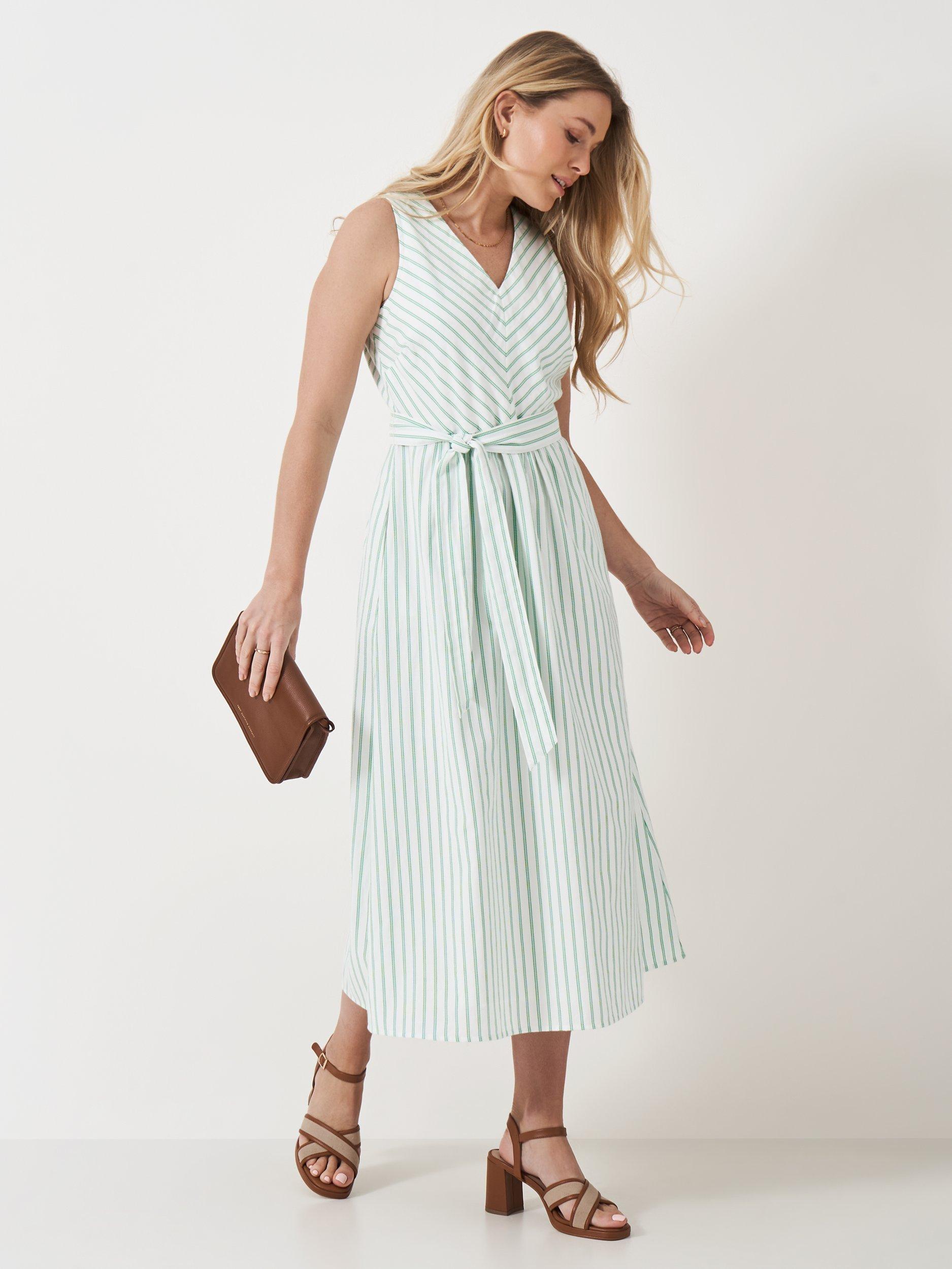 Product image 1 of 5, which shows Crew Clothing Leona Stripe Midi Dress, Multi Green, 10