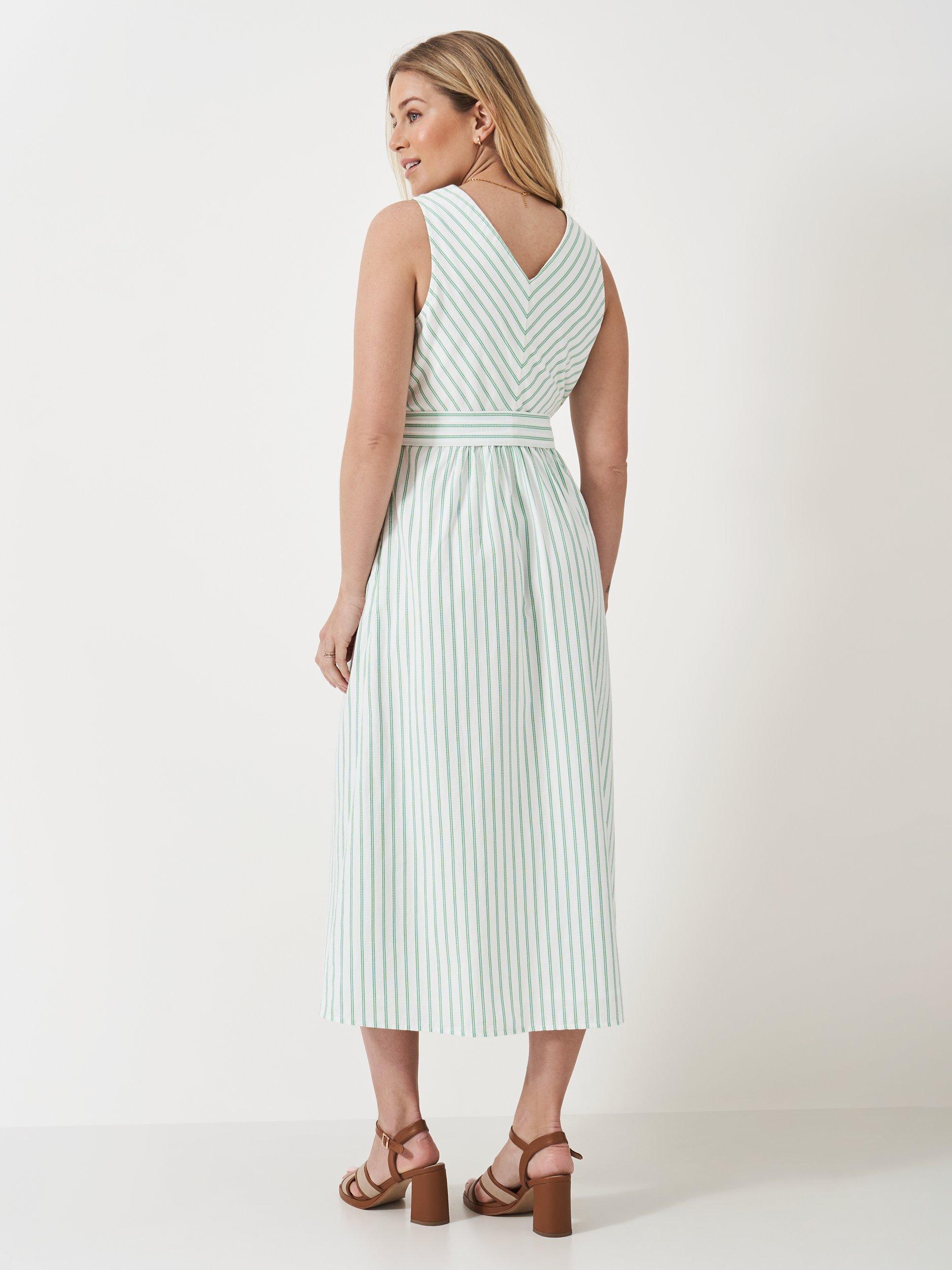 Product image 2 of 5, which shows Crew Clothing Leona Stripe Midi Dress, Multi Green, 10