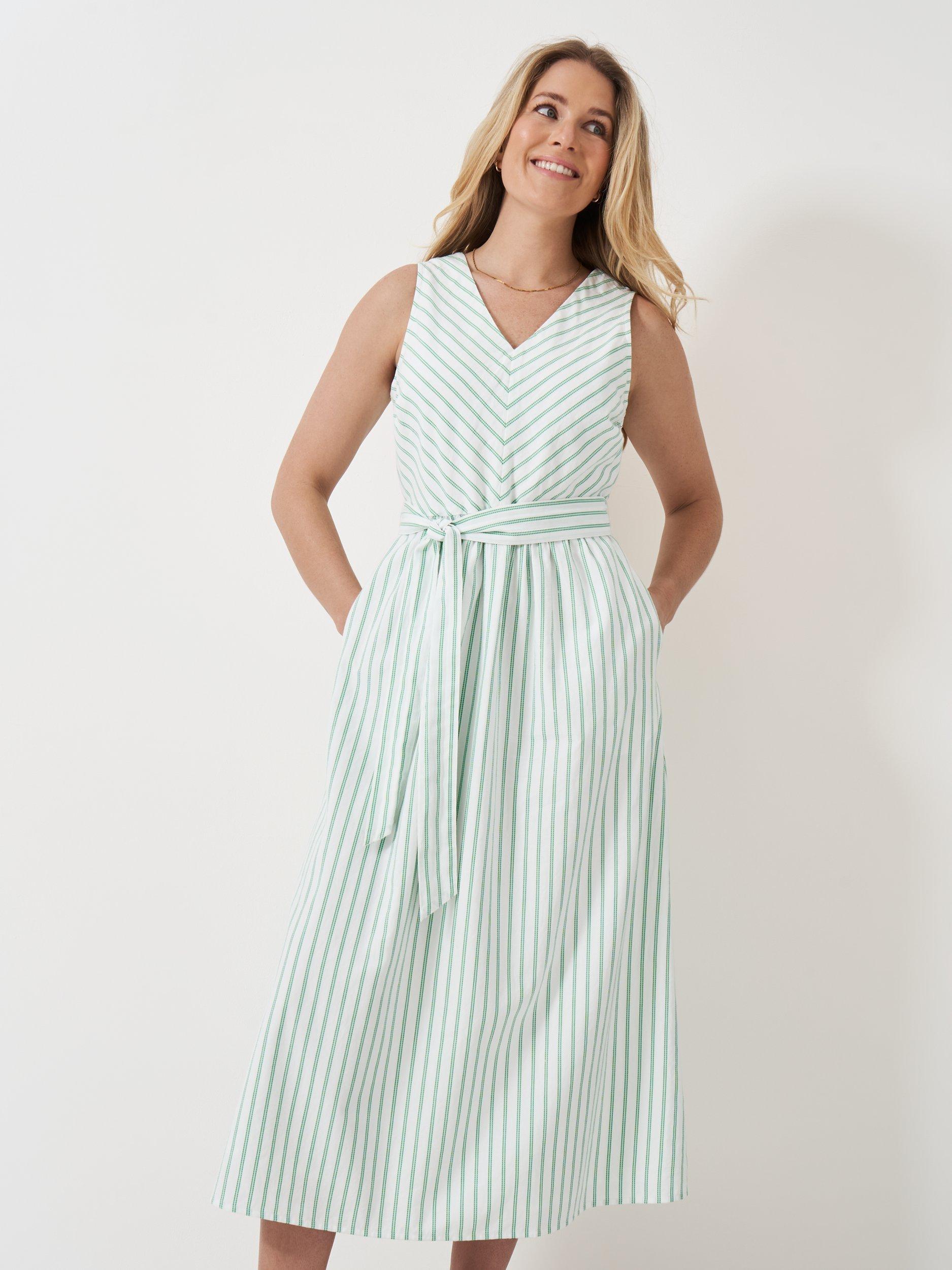 Product image 3 of 5, which shows Crew Clothing Leona Stripe Midi Dress, Multi Green, 10