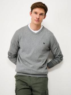 Crew Clothing Organic Cotton V-Neck Jumper, Marl Grey