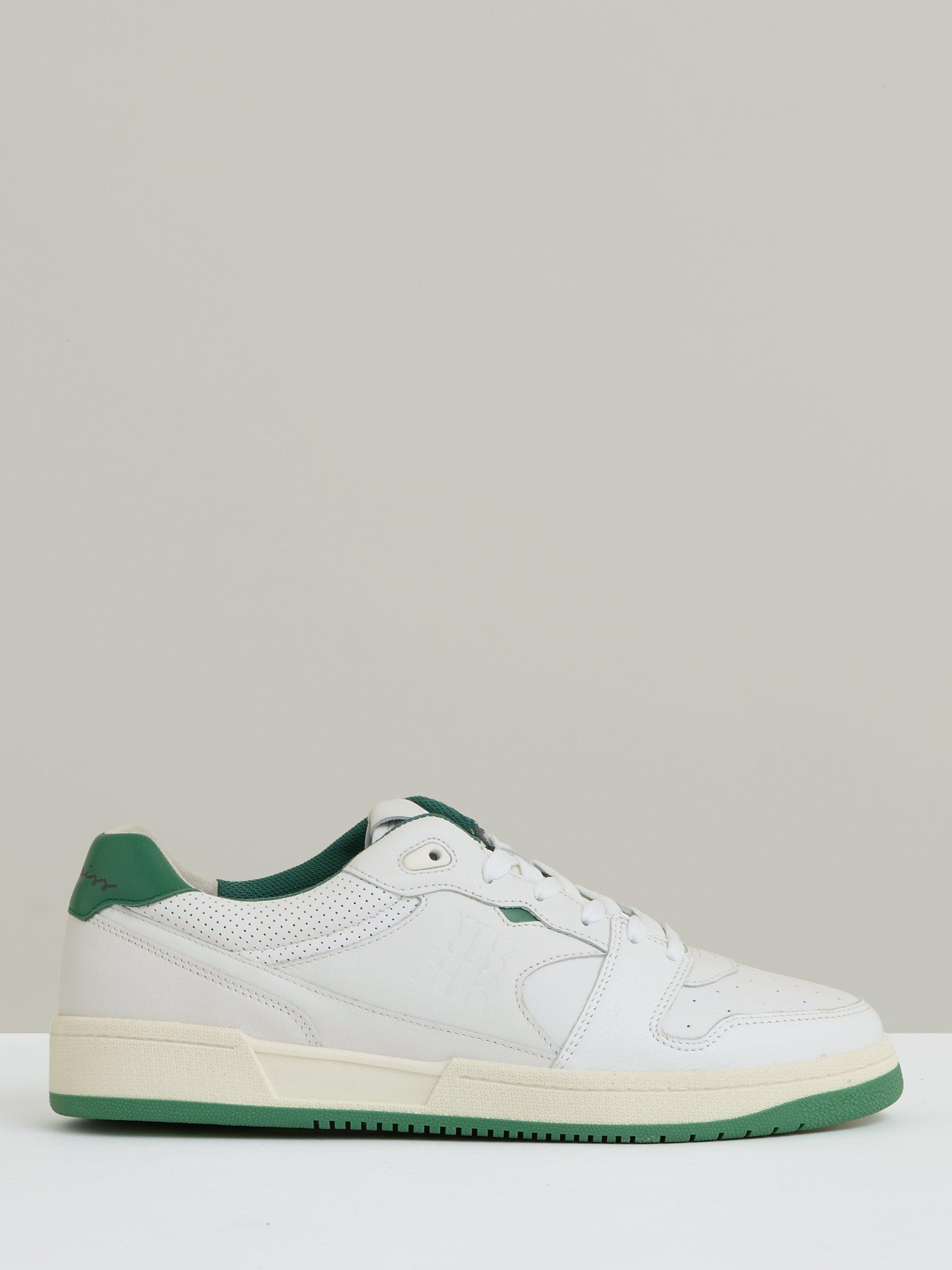 Reiss Astor Leather Low Top Lace Up Trainers, White/Green