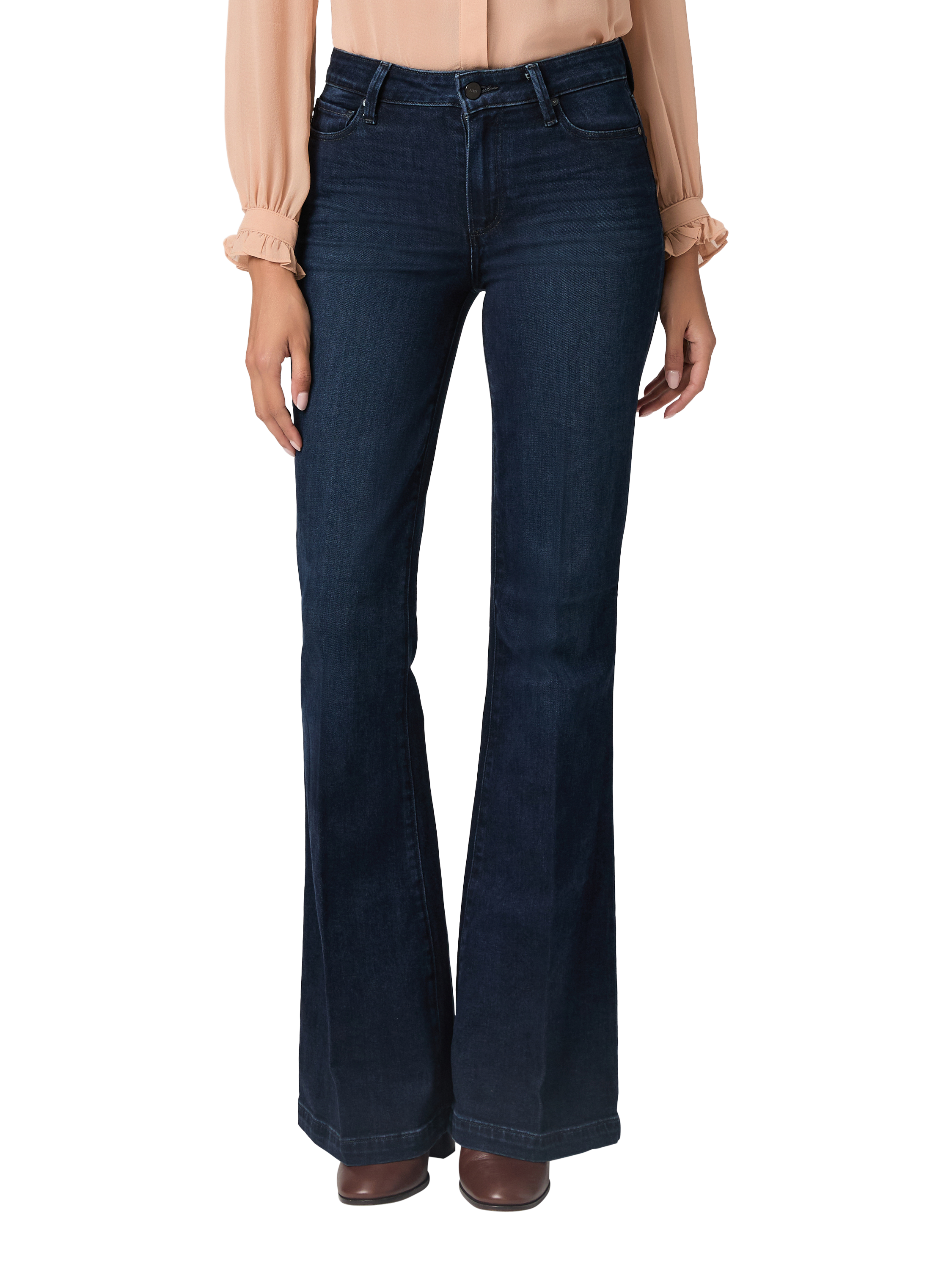 Product image 2 of 4, which shows PAIGE Genevieve Flared Jeans, Dark Blue, 24