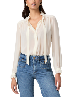 PAIGE Leya Tie Collar Silk Blouse, Antique White, Antique White