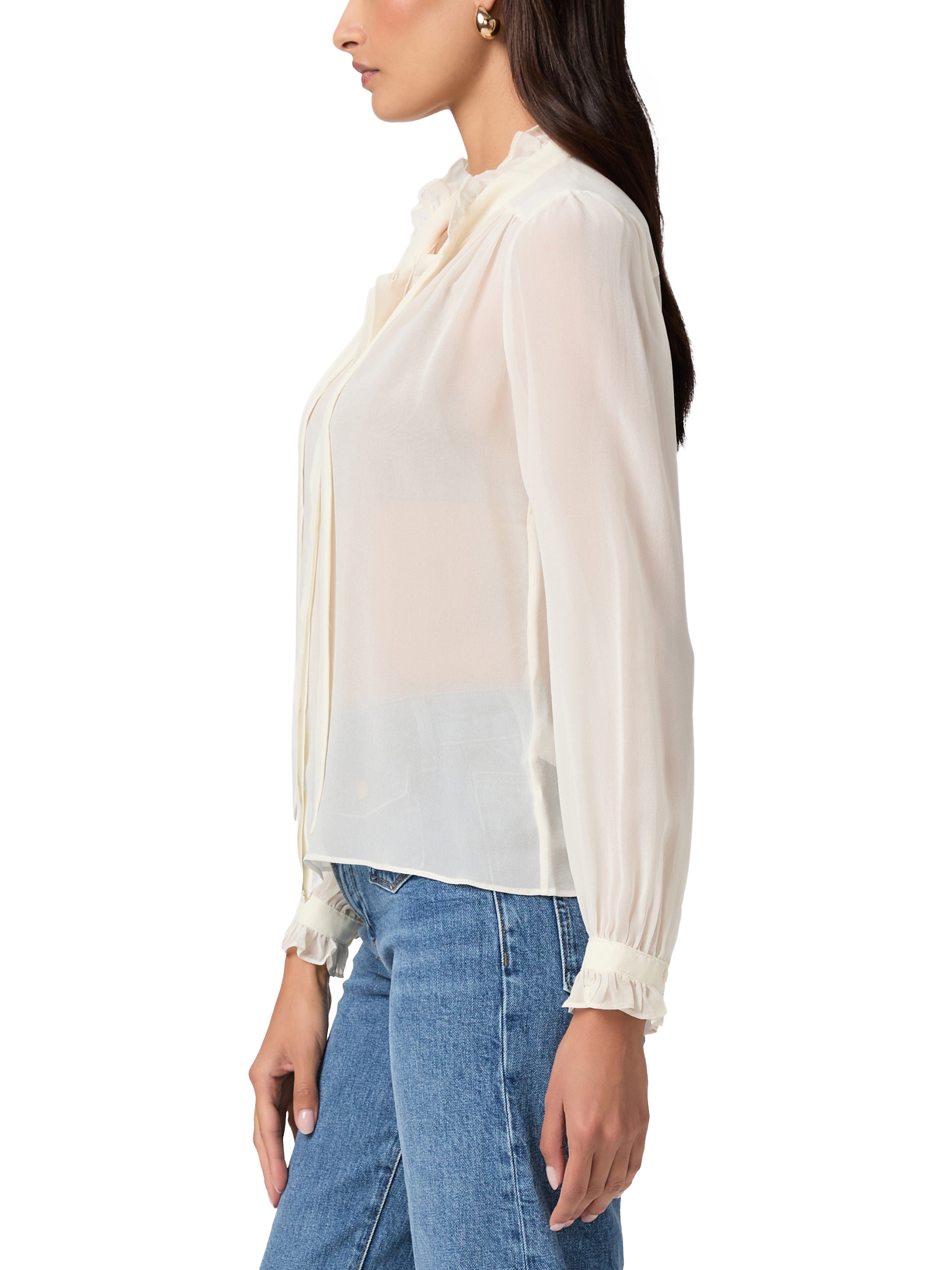Product image 3 of 4, which shows PAIGE Leya Tie Collar Silk Blouse, Antique White, M