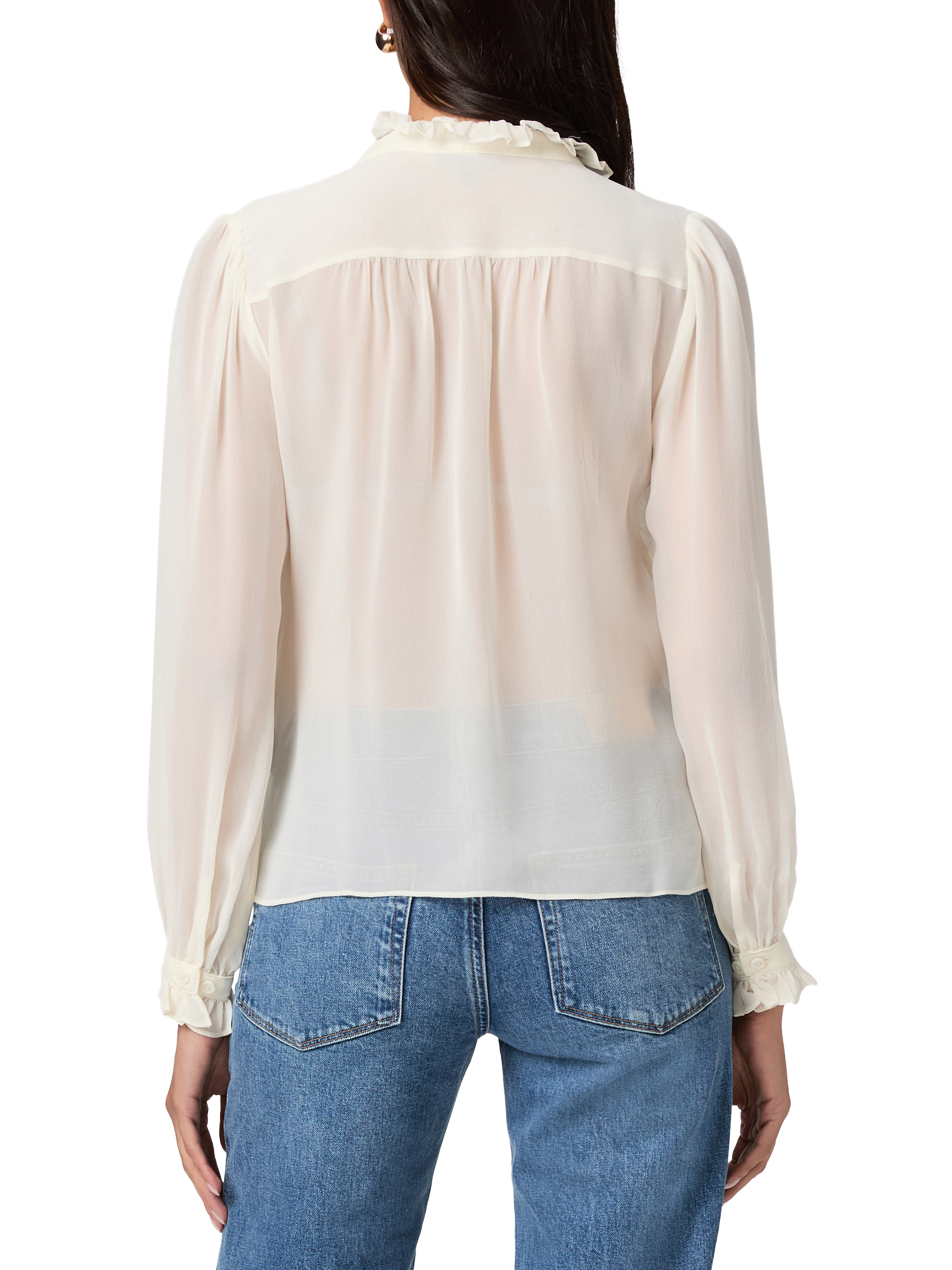Product image 4 of 4, which shows PAIGE Leya Tie Collar Silk Blouse, Antique White, M
