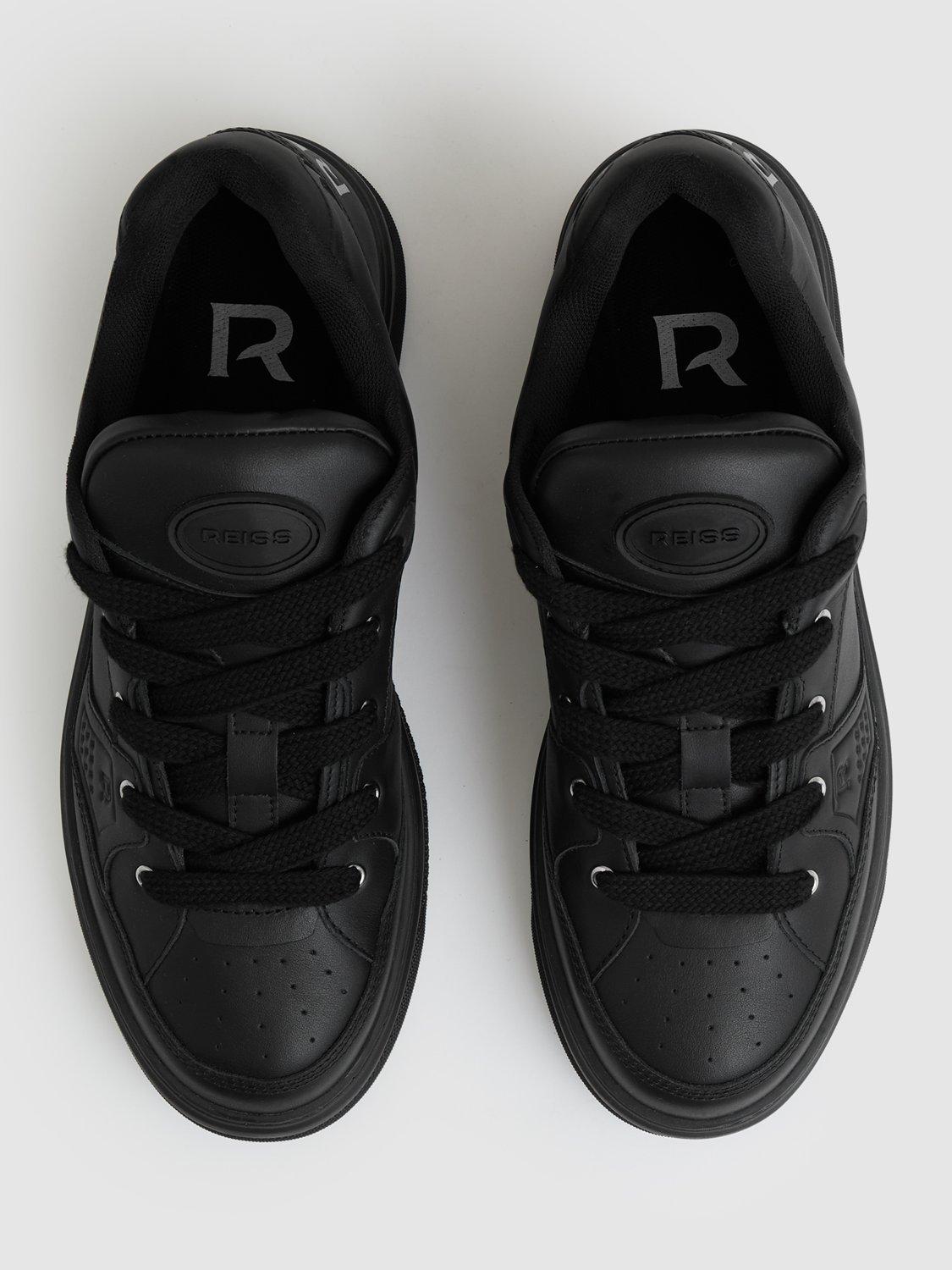 Product image 5 of 5, which shows Reiss Alvar Panelled Leather Lace Up Trainers, All Black, 7