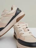 Reiss Alvar Panelled Leather Lace Up Trainers, Ecru/Charcoal