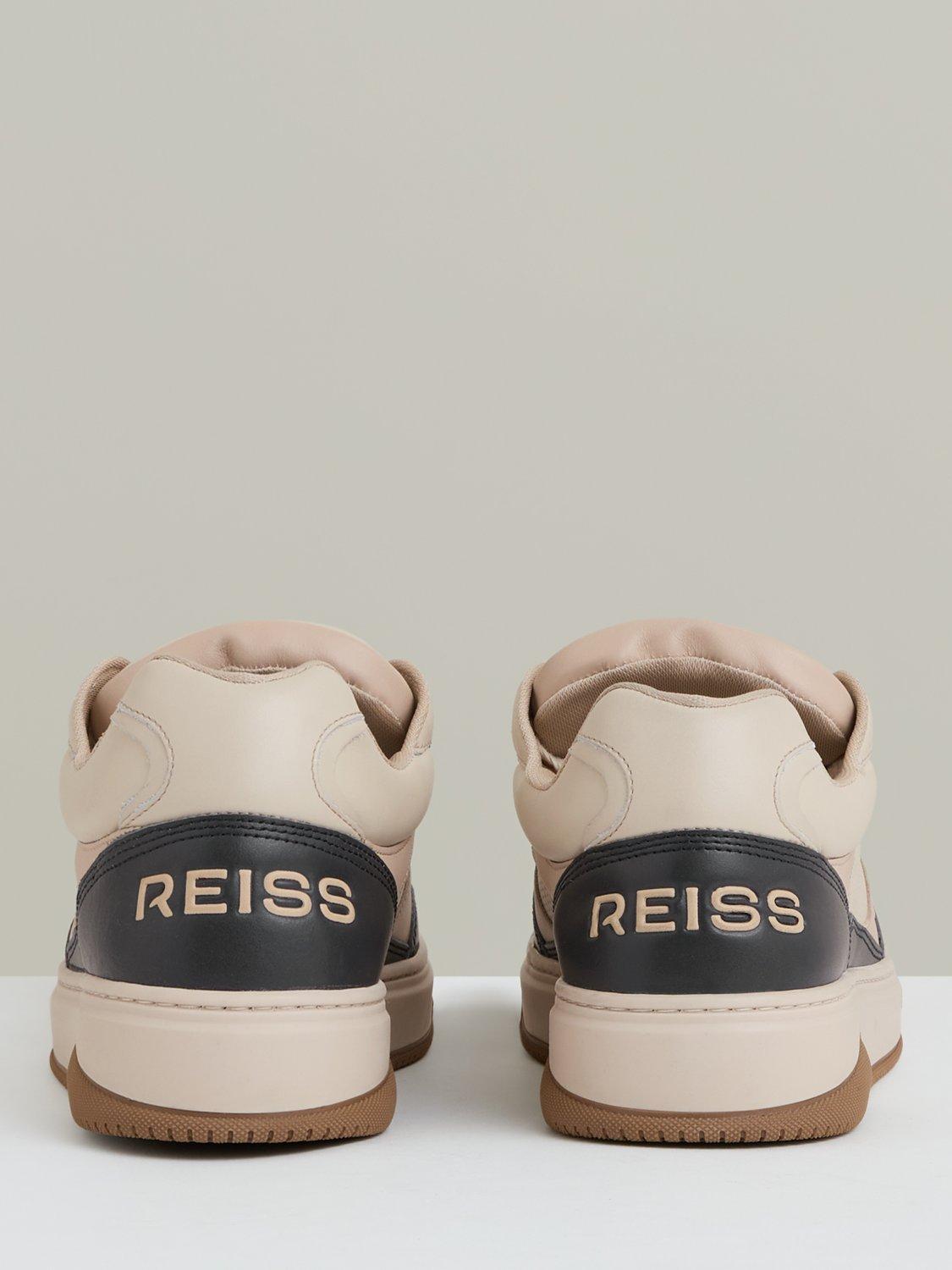 Product image 5 of 5, which shows Reiss Alvar Panelled Leather Lace Up Trainers, Ecru/Charcoal, 7