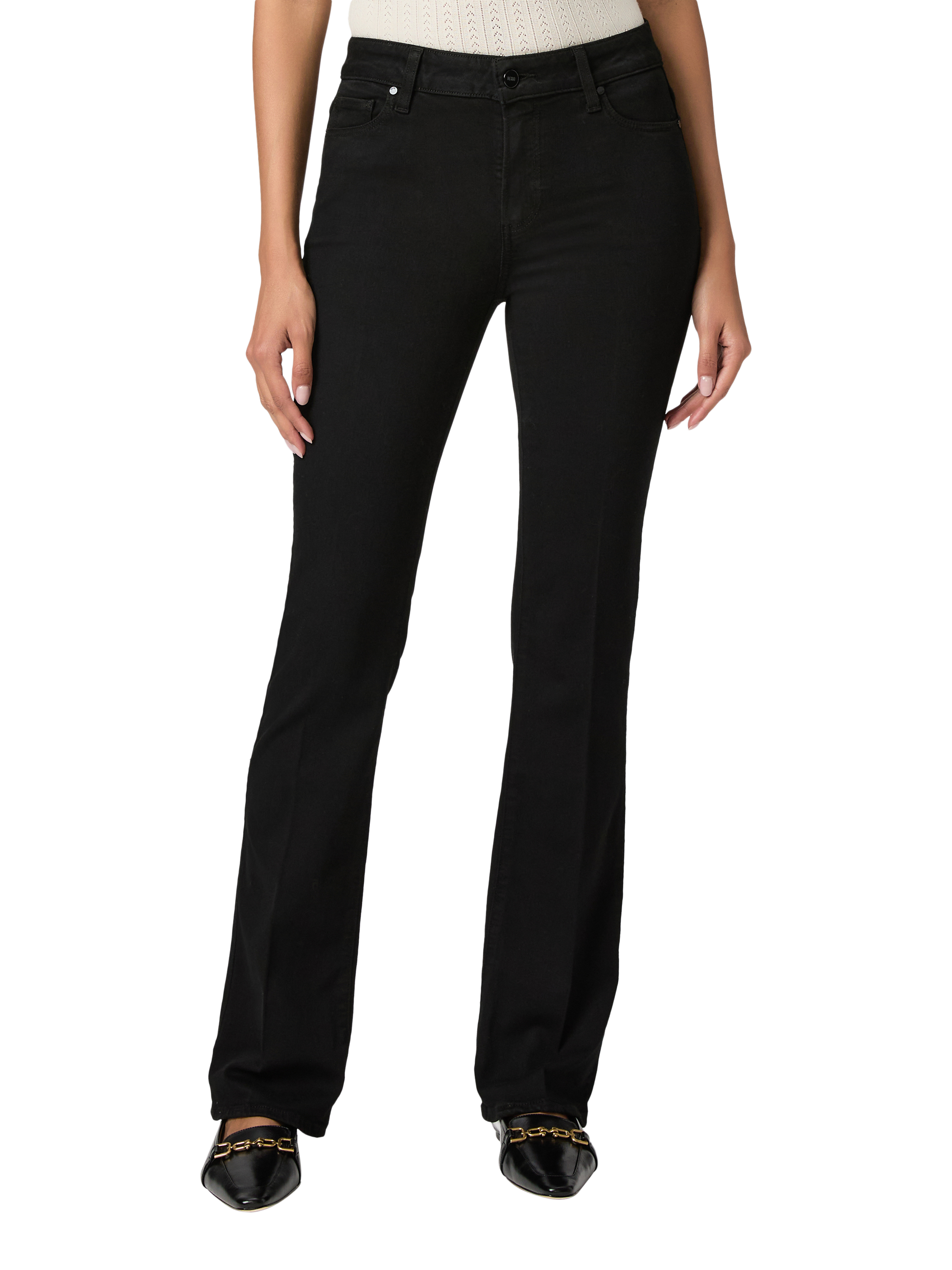 Product image 2 of 4, which shows PAIGE High Rise Manhattan Bootcut Jeans, Black, 24