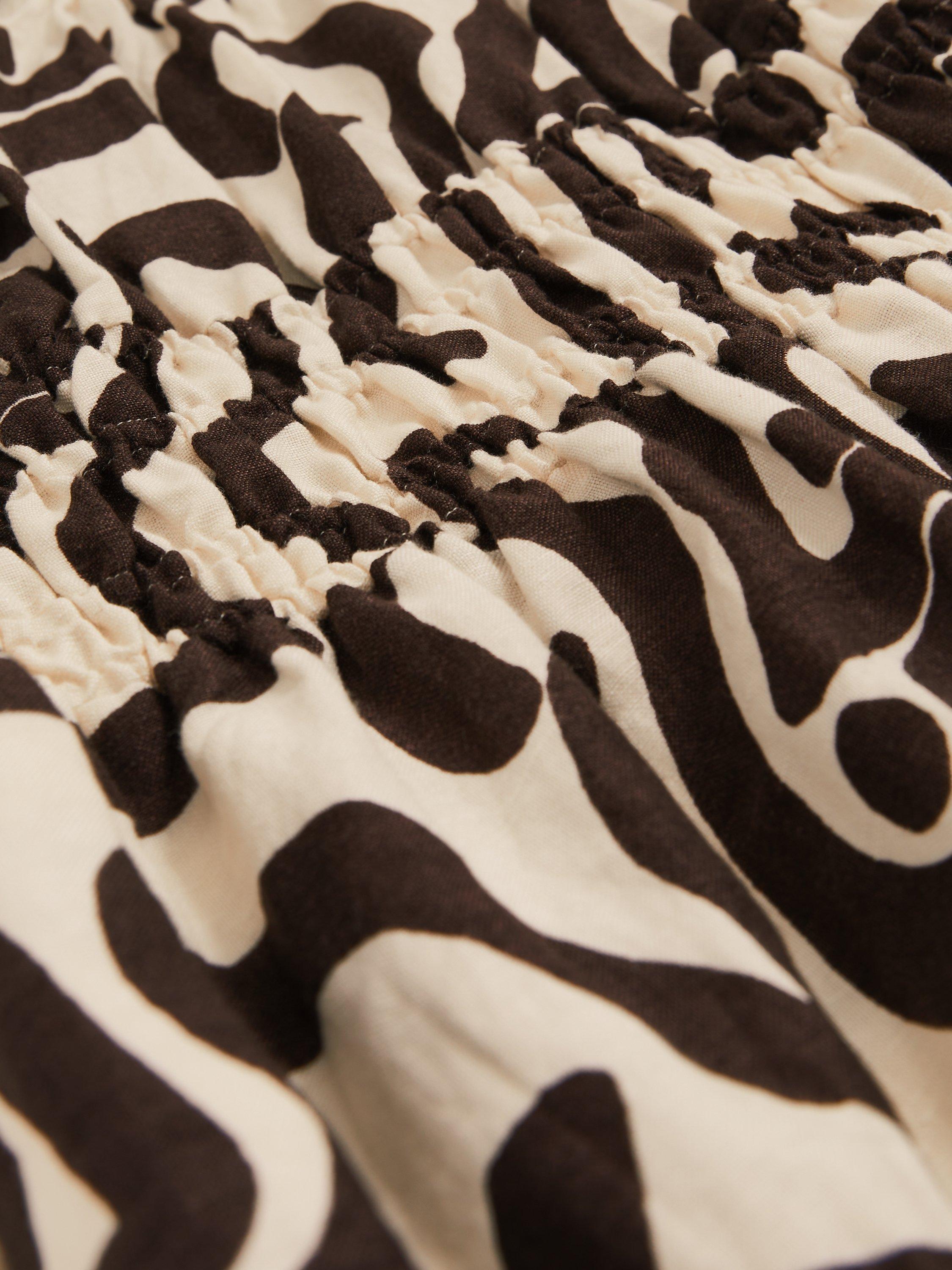 Product image 2 of 5, which shows Reiss Akari Abstract Ruched Linen Blend Midi Dress, Brown/Ivory, 10