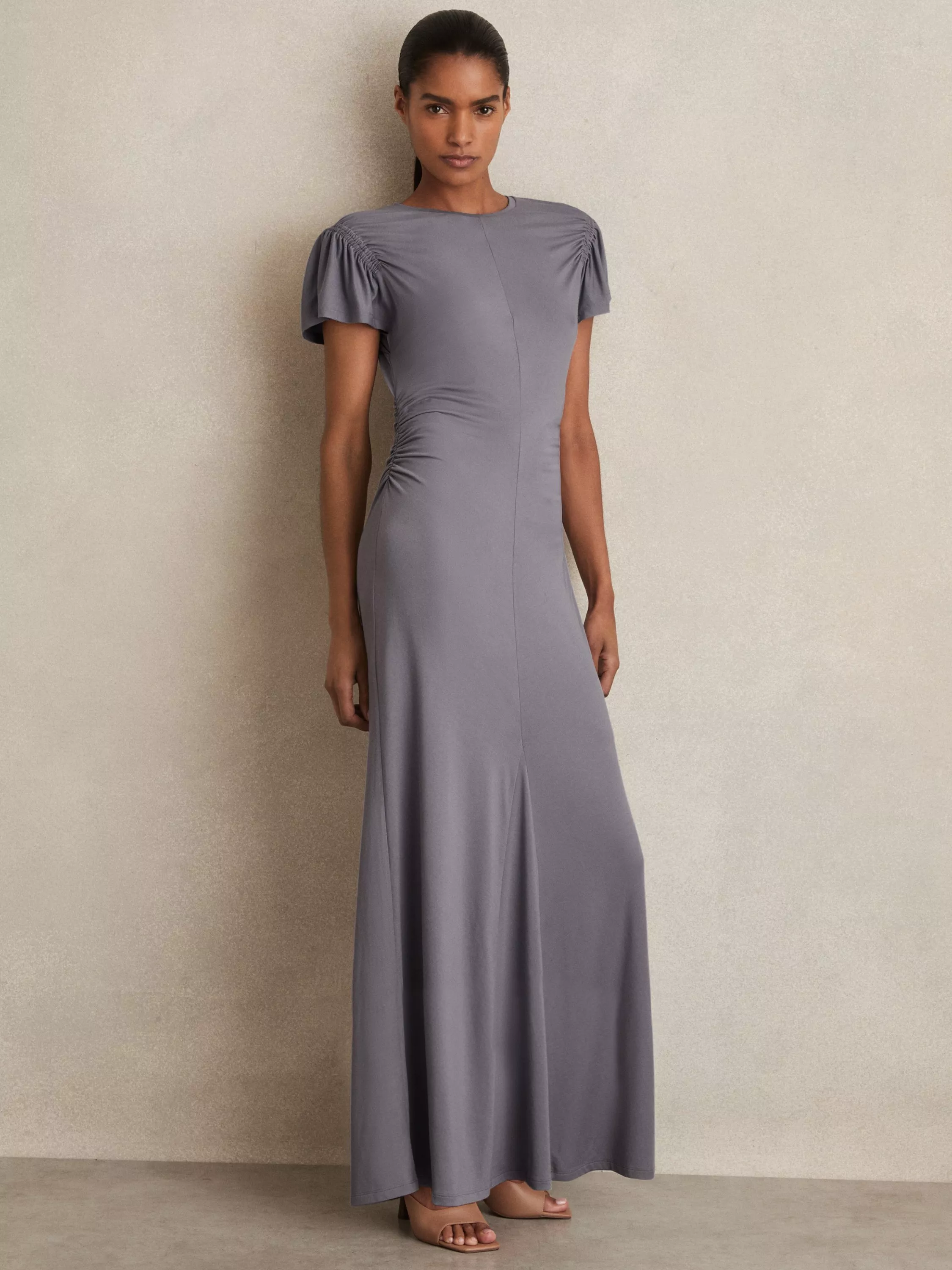 【海外限定】REISSドレス☆Helia Ruched Sleeve Jersey Dress, G Reiss Helia Ruched Sleeve Jersey Dress, Grey