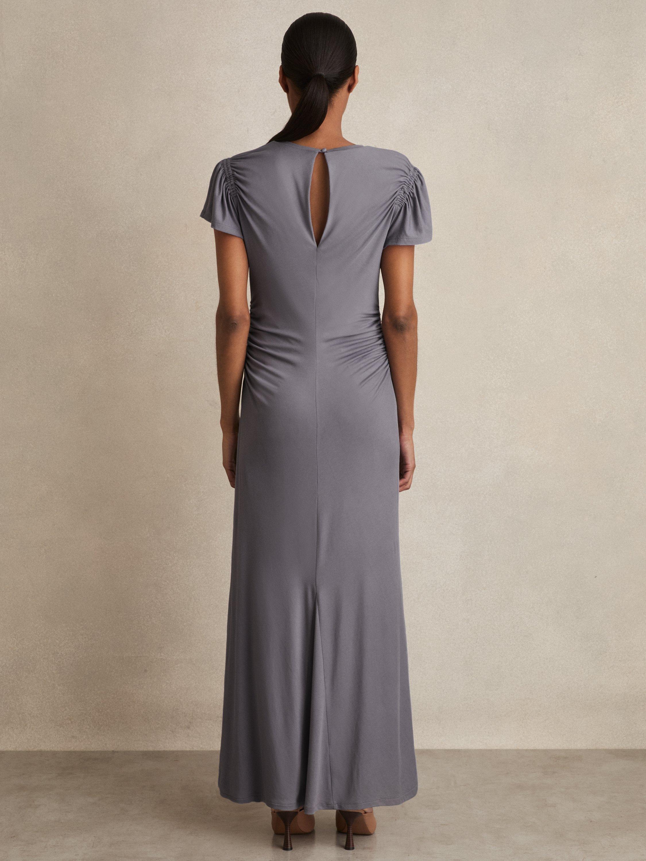 Product image 2 of 5, which shows Reiss Helia Ruched Sleeve Jersey Dress, Grey, 6