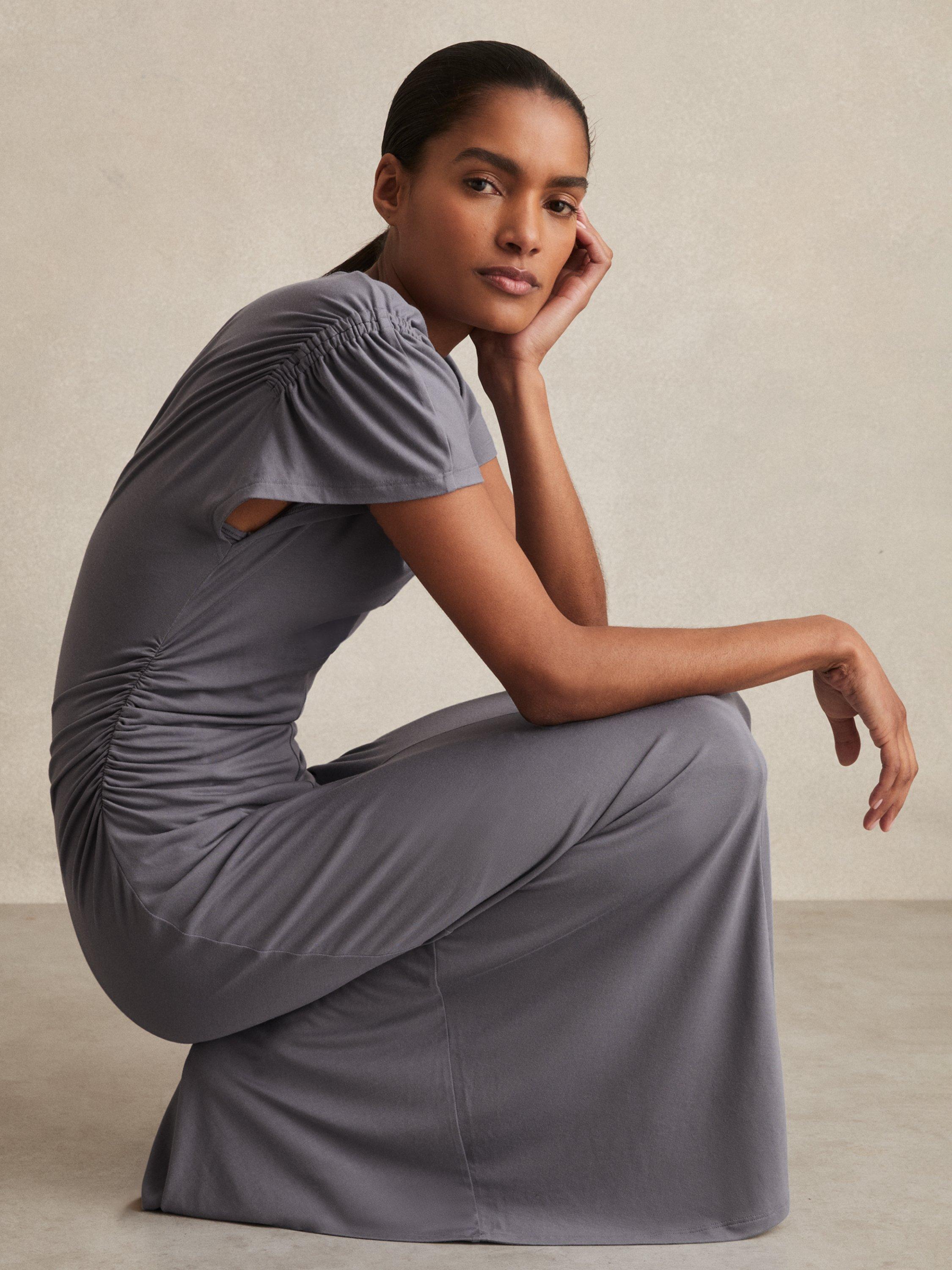 【海外限定】REISSドレス☆Helia Ruched Sleeve Jersey Dress, G Reiss Helia Ruched Sleeve Jersey Dress, Grey