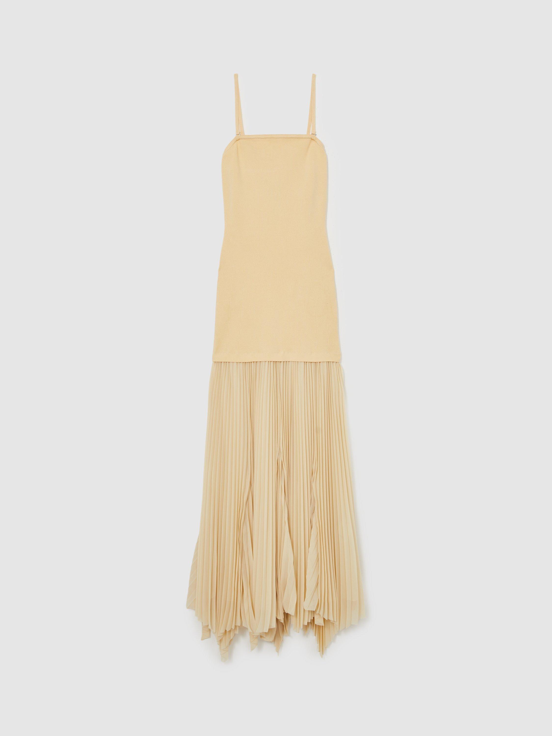 【海外限定】REISSドレス☆Milana Knit Woven Pleat Dress, Yell Reiss Milana Knit Woven Pleat Dress, Yellow