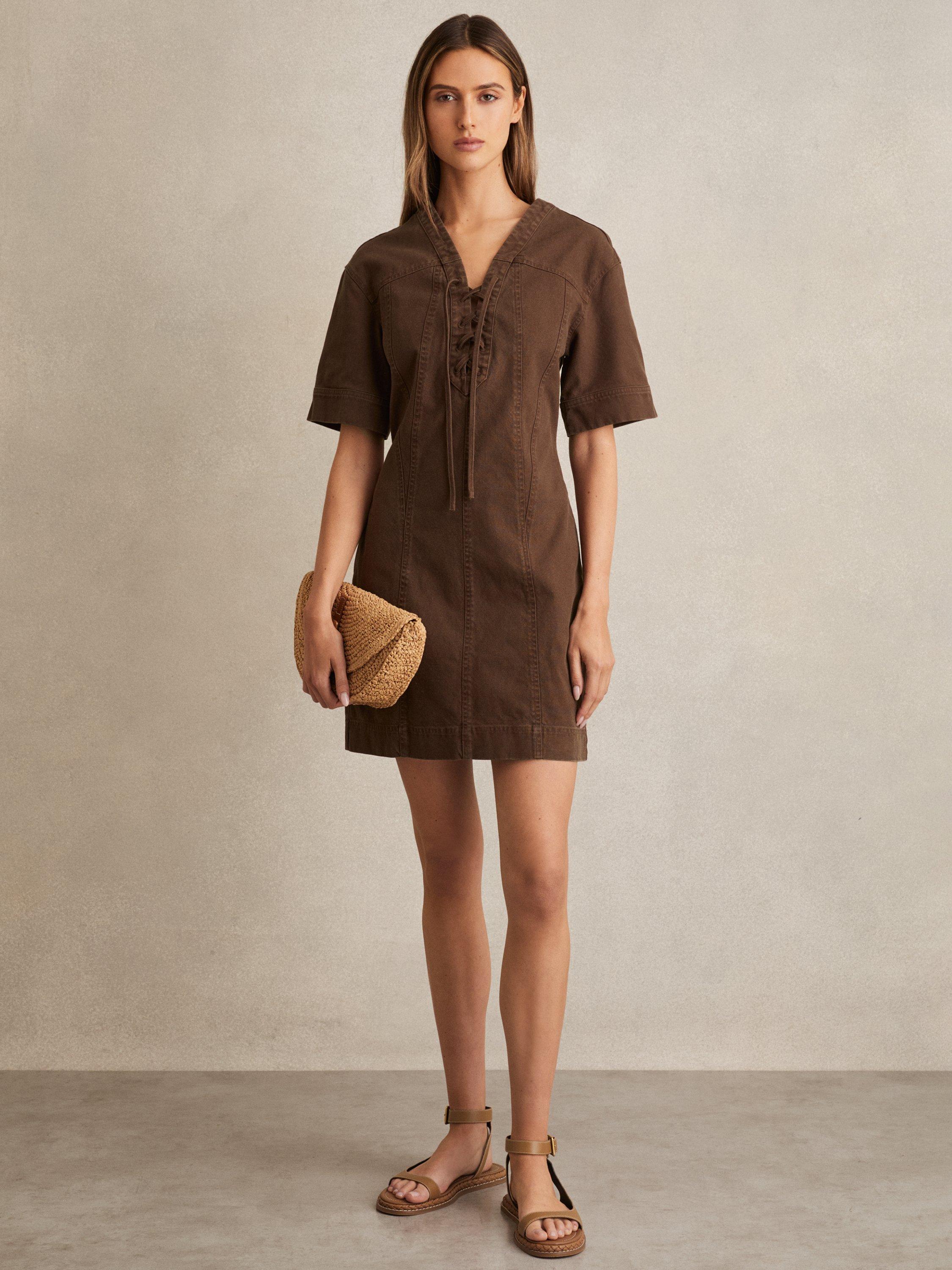 【海外限定】REISSワンピース☆Tia Lace Up Shift Dress, Chocol Reiss Tia Lace Up Shift Dress, Chocolate