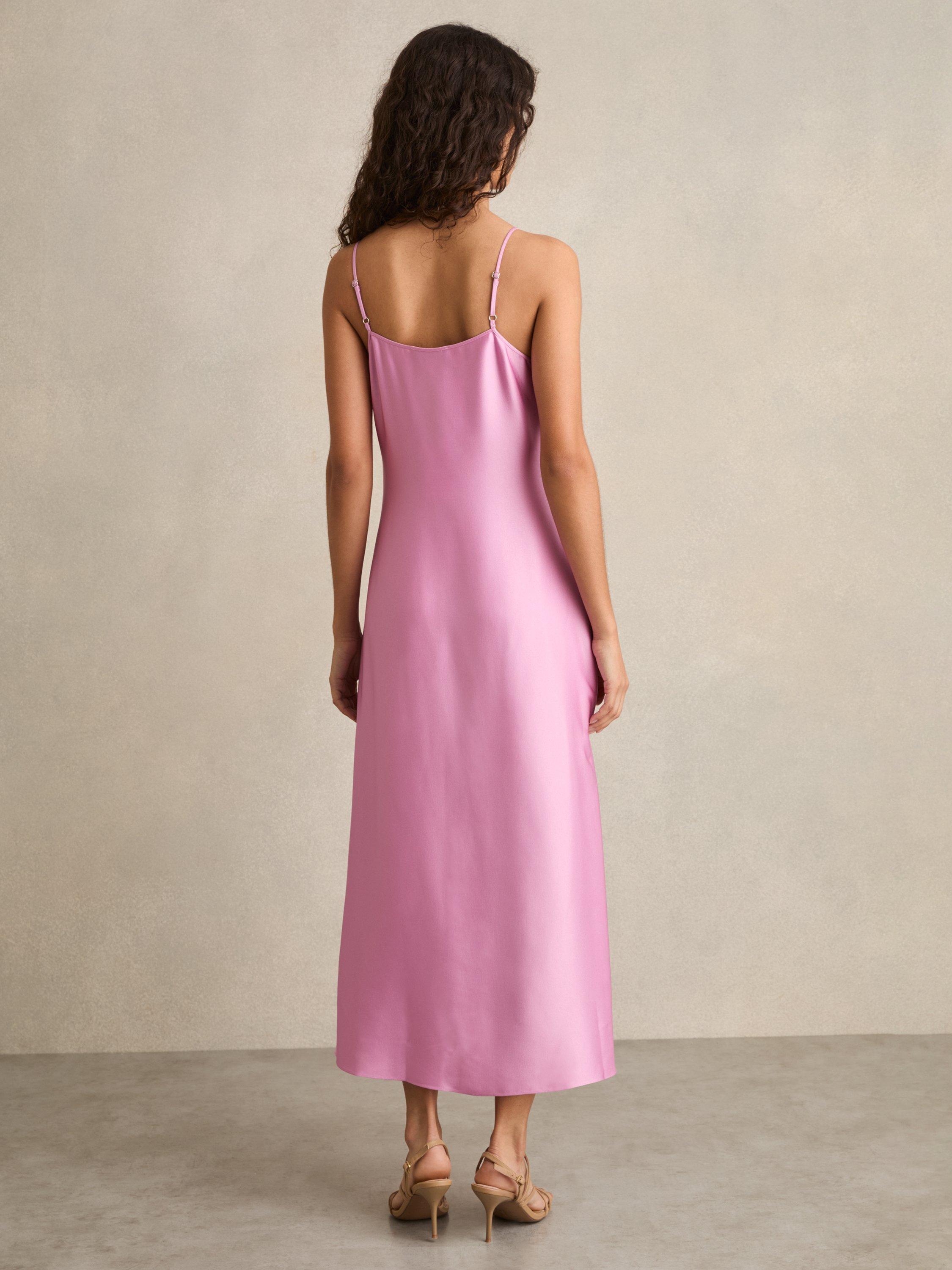 Product image 2 of 5, which shows Reiss Zoey Drape Slip Dress, Pink, 12