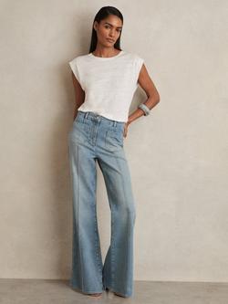 Reiss Sakura Patch Pocket Flare Jeans, Mid Blue, Light Blue
