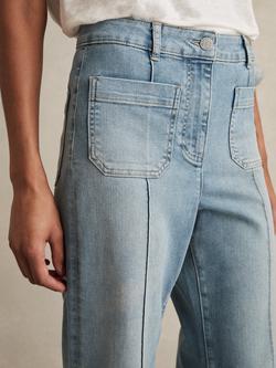 Reiss Sakura Patch Pocket Flare Jeans, Mid Blue - view 2, Light Blue