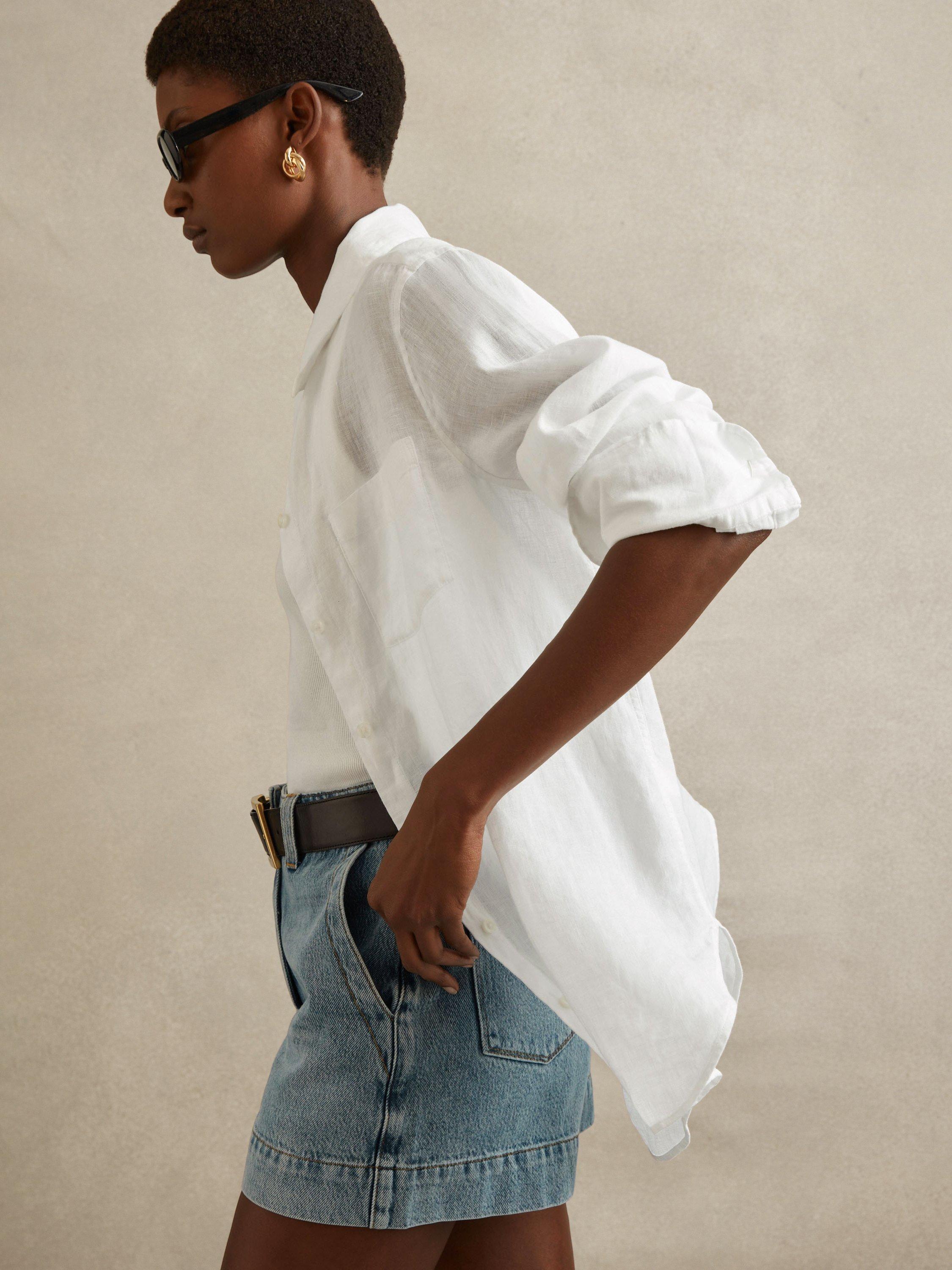 Product image 1 of 5, which shows Reiss Belle Long Sleeve Pure Linen Shirt, White, 6