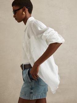 Reiss Belle Long Sleeve Pure Linen Shirt, White