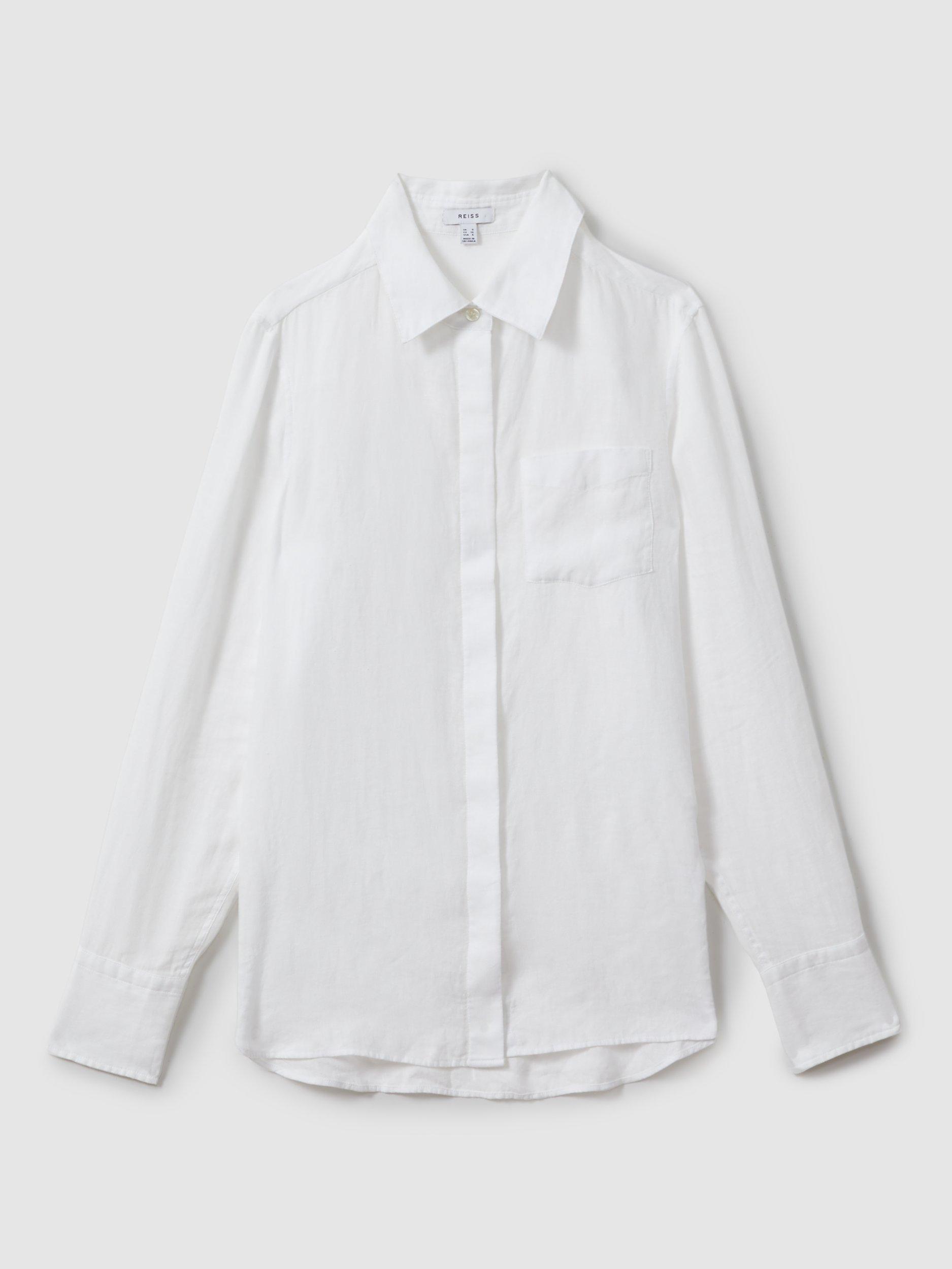 Product image 3 of 5, which shows Reiss Belle Long Sleeve Pure Linen Shirt, White, 6