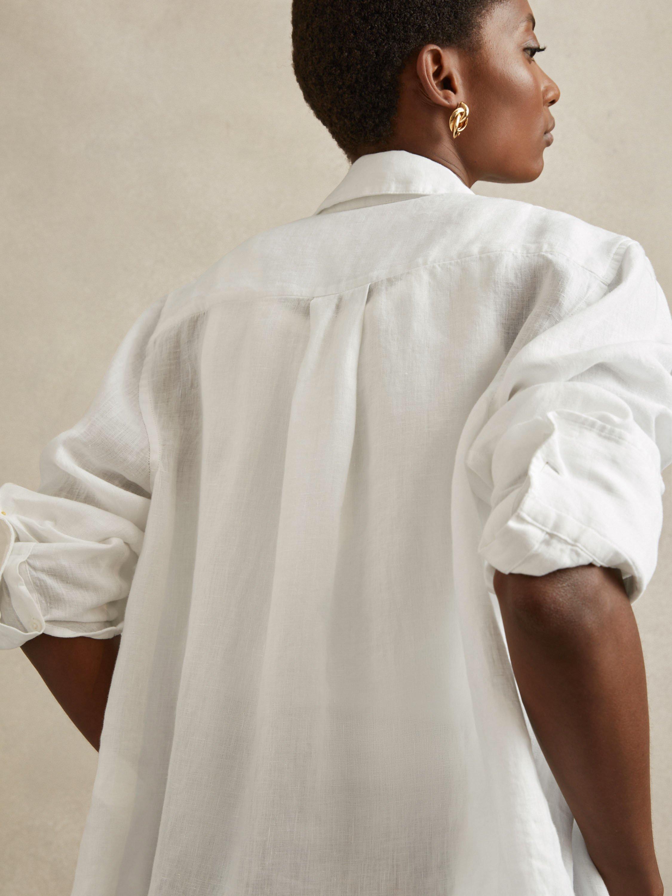 Product image 5 of 5, which shows Reiss Belle Long Sleeve Pure Linen Shirt, White, 6