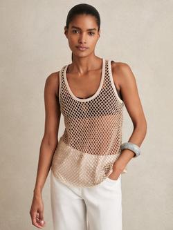 Reiss Lila Embellished Sheer Vest Top, Neutral, Neutral